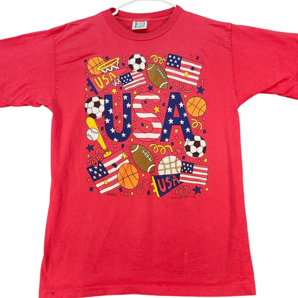 Vintage 1996 USA Sports Graphic T-Shirt Patriotic Red Large‎ MIS TEE V-US - Picture 1 of 13